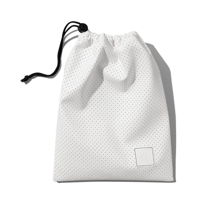 beauty's got soul white drawstring bag made from vegan leather closed