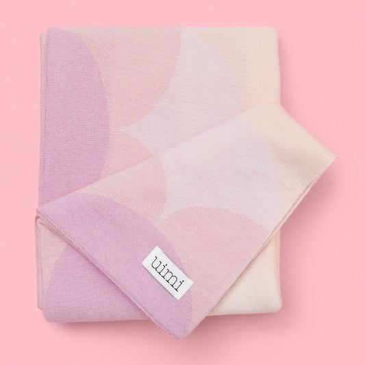 Uimi Memphis Rose Double Sided Large Scallop Bassinet Blanket in Merino Wool - Rose