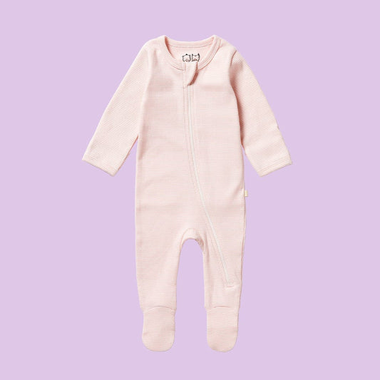 Wilson and Frenchy Organic Stripe Rib Zipsuit w Feet Cantaloupe 000-soul-baby-gifts-
