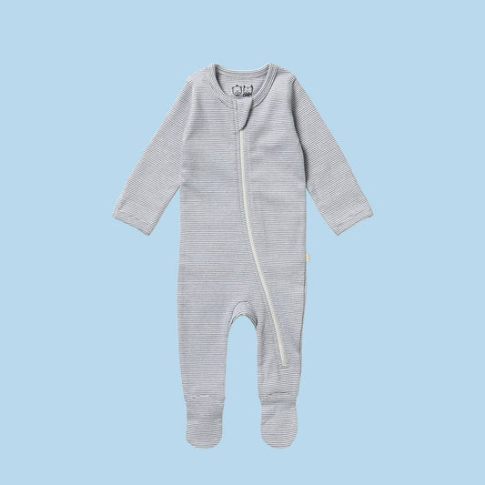 Wilson and Frenchy Organic Stripe Rib Zipsuit w Feet Rain Drop 000-soul-baby-gifts-