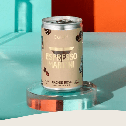 Curatif Espresso Martini in a can made with Archie Rose Vodka 