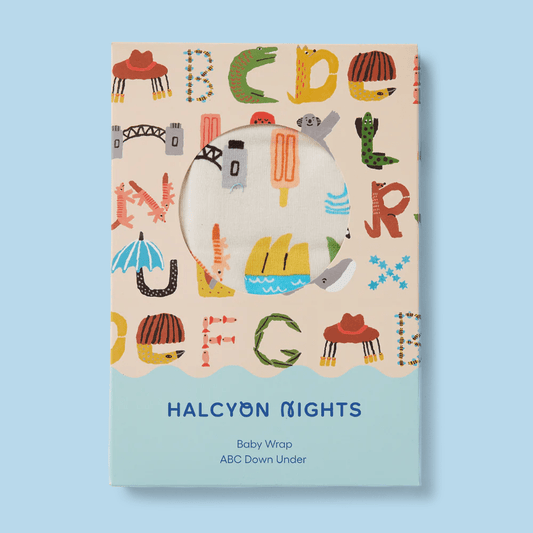 Halcyon Nights ABC Down Under Baby Wrap 100 x 100cm-soul-baby-gifts-95% Cotton 5% Elastane-100cm x 100cm-