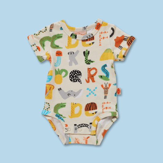 Halcyon Nights ABC Down Under Short Sleeve Bodysuit 3-6m-Clothes and accessories-soul-baby-gifts-