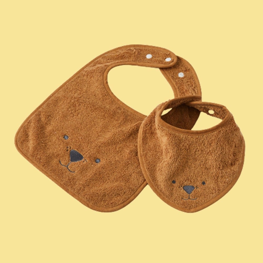 Jiggle and Giggle Terry Towelling Animal Faces Bibs set in Biscuit