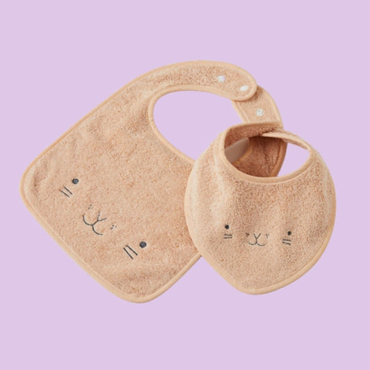 Jiggle and Giggle Terry Towelling Animal Faces Bibs Pink Clay