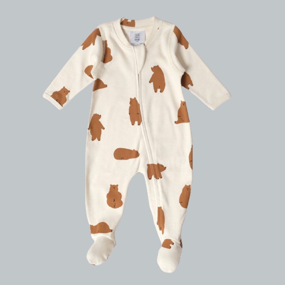 Babu Chubby Bear Long Sleeve Zipsuit GOTS Organic Cotton 0-3m