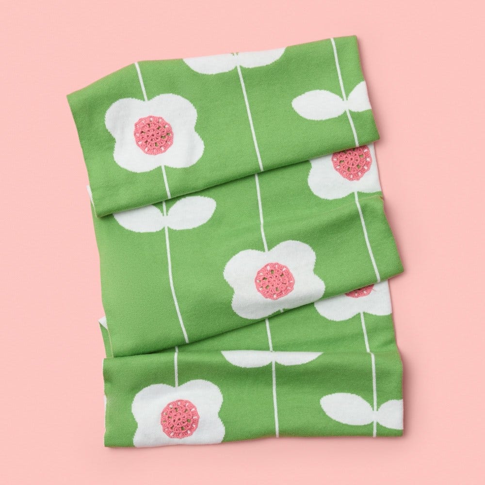 Green Floral Baby Girl Cotton Bassinet Blanket 70x100cm