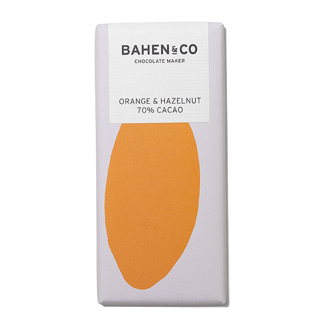 Bahen and Co Chocolate Maker Orange and Hazelnut 70% Cacao 75g