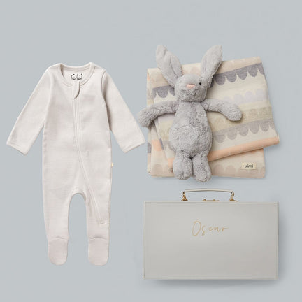 Immaculate Baby Shower Gift Hamper with Uimi Merino Wool Cot Blanket and organic baby clothes