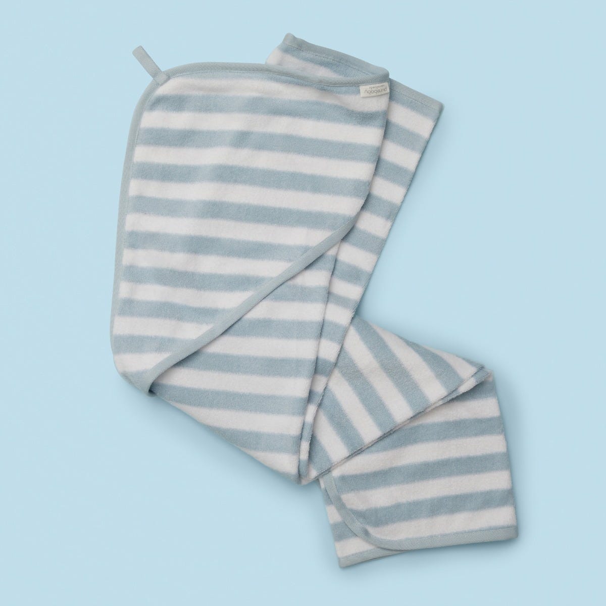 Purebaby Hooded Towel in Pale Blue Stripe