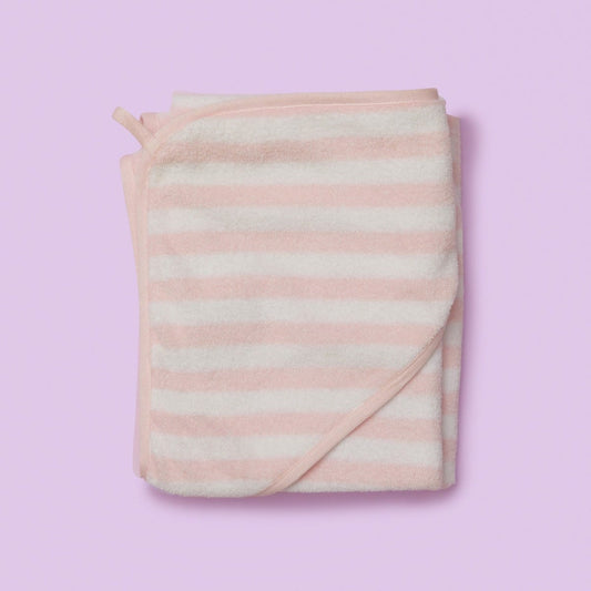 Purebaby Hooded Towel Pale Pink Stripe