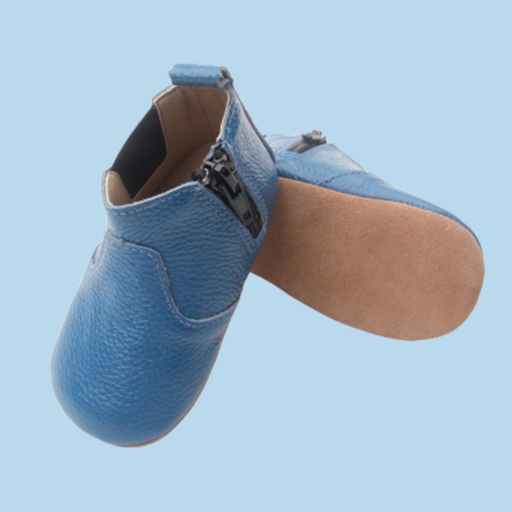 Sienna Baby Blue Leather Baby Boots with Soft Sole and Zip 6 to 12 Months-sole view