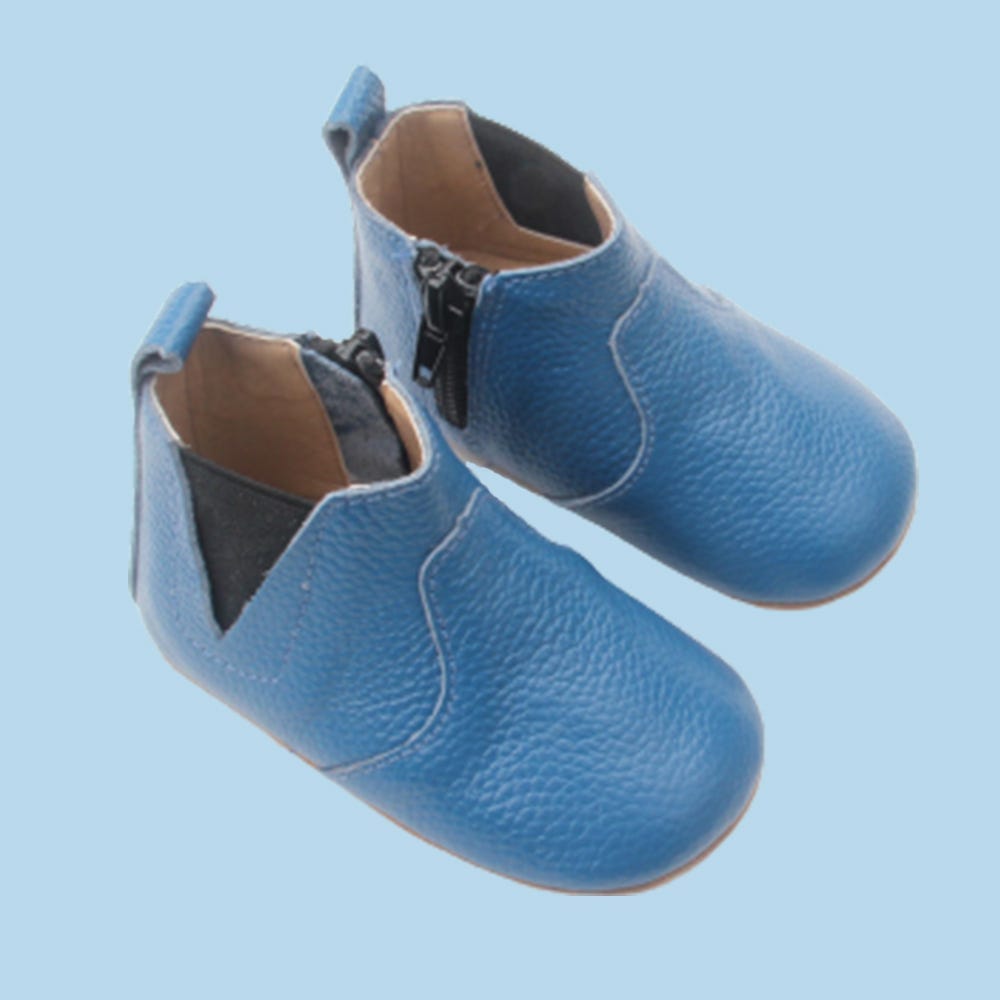 Sienna Baby Blue Leather Baby Boots with Soft Sole and Zip 6 to 12 Months