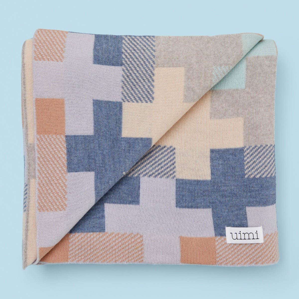 Uimi Max Double Sided Cross Pattern Cot Blanket in Merino Wool - Tea